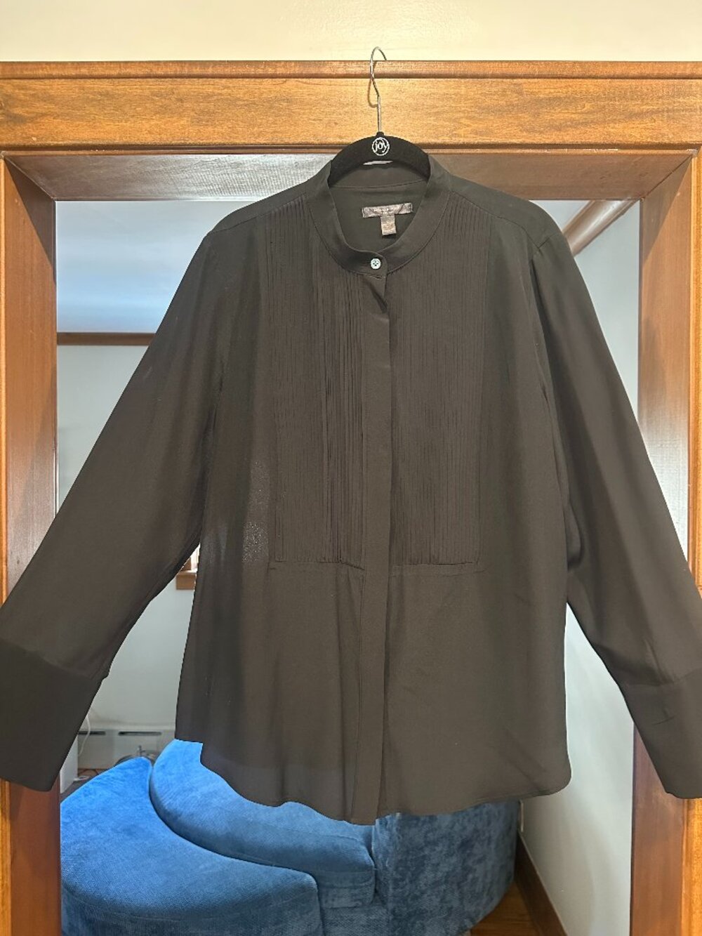 Banana Republic Silk Black Tuxedo Pleated Long Sleeve Shirt, Size XL